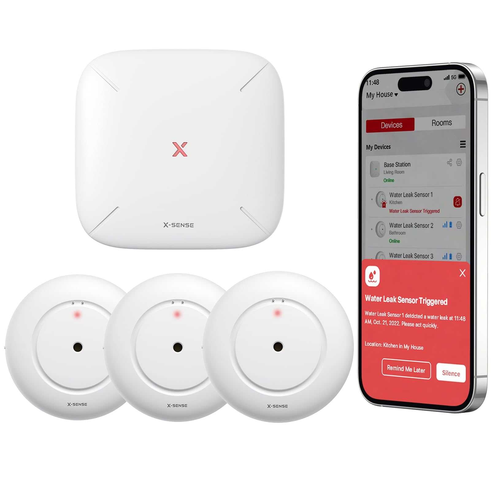 X-Sense SWS54 Smart-Wassermelder-Kit - WLAN Wassersensor-Set mit Basistation und 3 Wassermeldern Mesch Shop X-Sense SWS54 Smart-Wassermelder-Kit - WLAN Wassersensor-Set mit Basistation und 3 Wassermeldern Mesch Shop